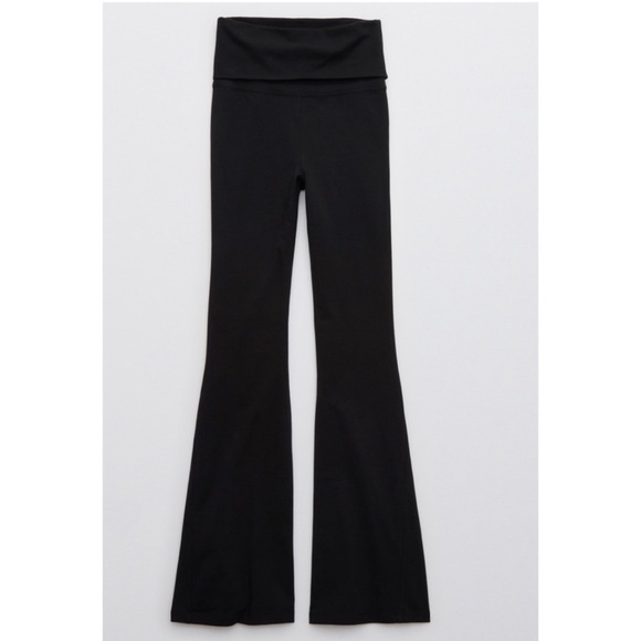 NWOT Aerie OG Foldover Super Flare Leggings Black High Rise XSMALL SHORT Retro - Picture 9 of 15